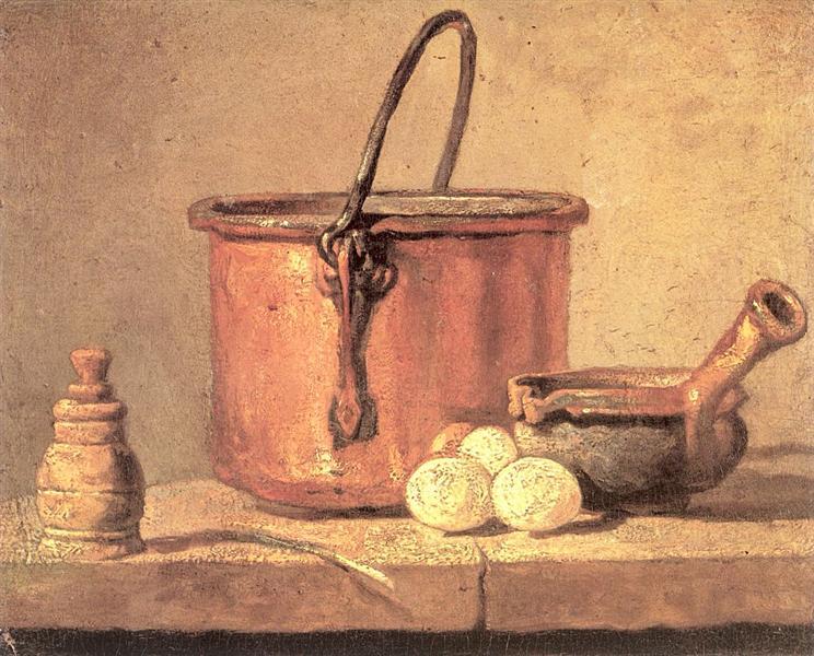 Still life with cauldron and eggs